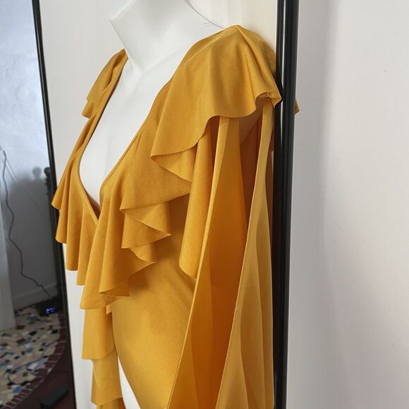 NWT Akira V Neck Long Sleeve Bodysuit YELLOW SZ S - Picture 5 of 8